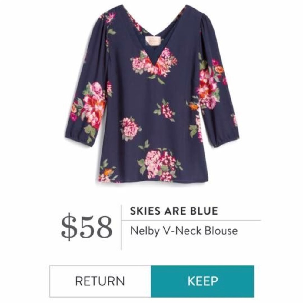 Skies Are Blue Floral V-neck Blouse, EUC